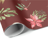 Kerst Botanische Patroon Rood en Gouden Cadeaupapier (Rol Hoek)