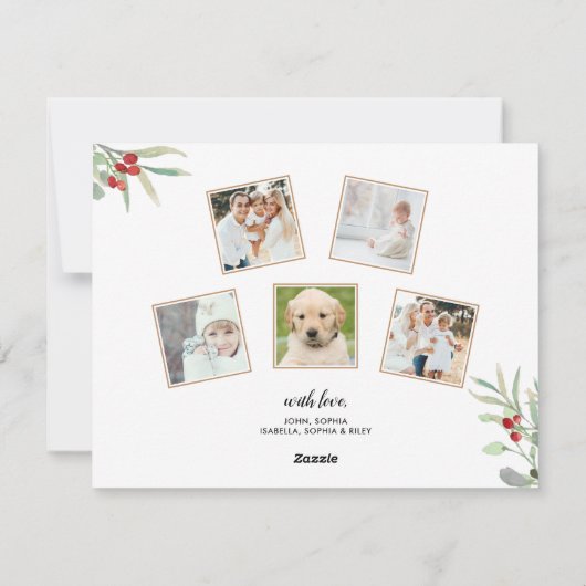 Kerst Botanische Rode Bessen Familie Foto Collage Feestdagenkaart (Achterkant)