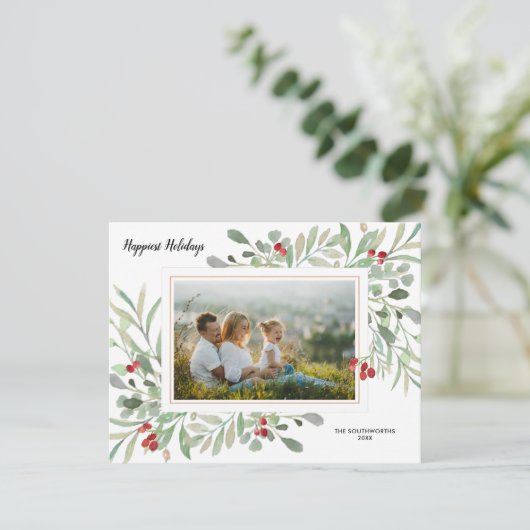 Kerst Botanische Rode Bessen Familie Foto Collage Feestdagenkaart (Staand voorkant)