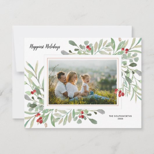 Kerst Botanische Rode Bessen Familie Foto Collage Feestdagenkaart (Voorkant)