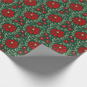 Kerst Botanische Rode en Groene Bloemen Cadeaupapier (Hoek)