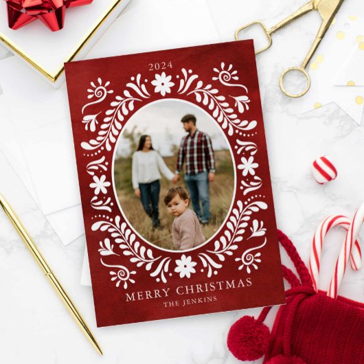 Kerst Botanische rode foto Feestdagenkaart