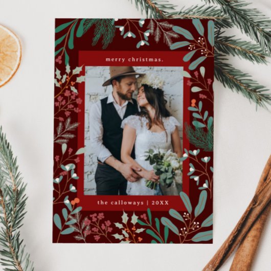 Kerst Botanische Rode Foto Vakantie Kaart