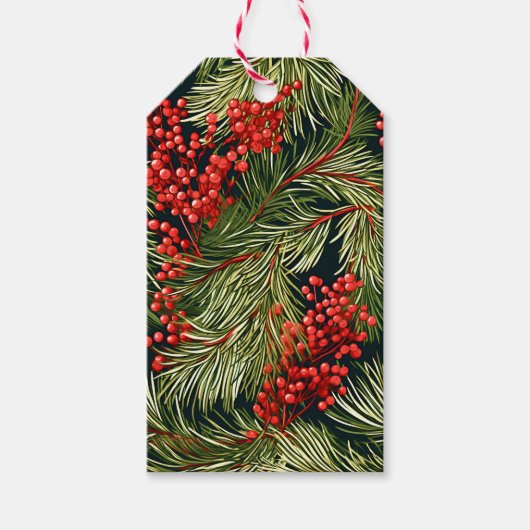 Kerst Botanische takken en bessen Cadeaulabel (Voorkant)