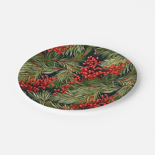 Kerst Botanische takken en bessen Papieren Bordje (Gekanteld)