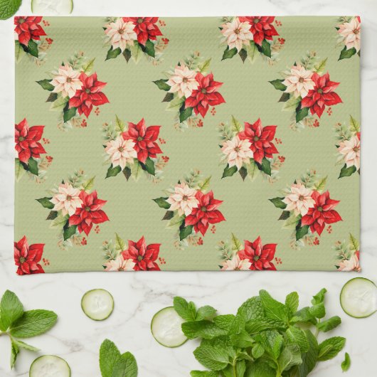 Kerst Botanische Vakantie Poinsettia Bloemen Theedoek (Gevouwen)
