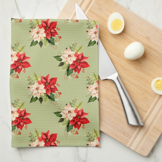Kerst Botanische Vakantie Poinsettia Bloemen Theedoek (Quarter Fold)