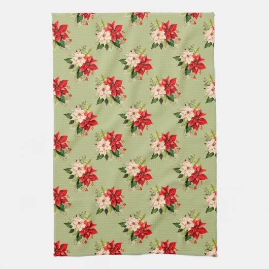 Kerst Botanische Vakantie Poinsettia Bloemen Theedoek (Verticaal)