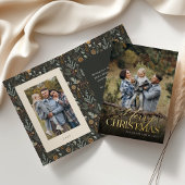Kerst Botanische Verticale Foto Gevouwen Goud Folie Feestdagenkaart