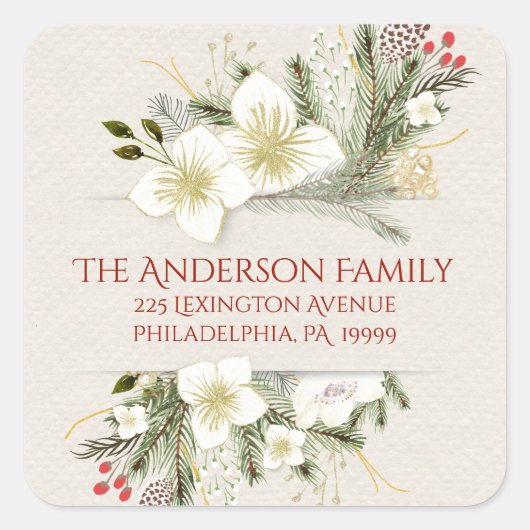 Kerst Botanische Waterverf retouradres Vierkante Sticker (Voorkant)