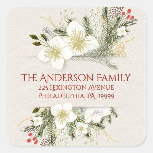 Kerst Botanische Waterverf retouradres Vierkante Sticker