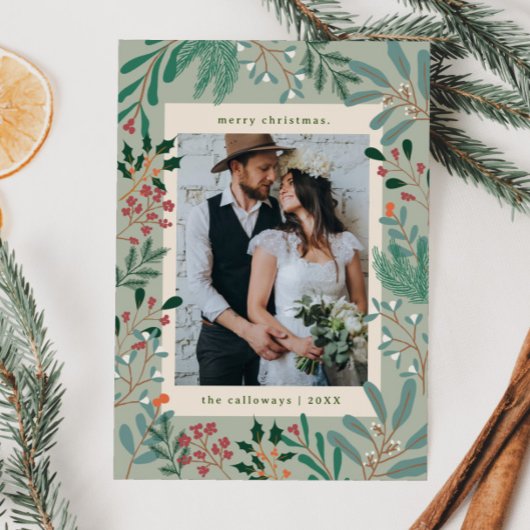 Kerst Botanische Wijze Foto Vakantie Kaart