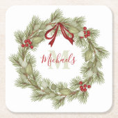 Kerst - Botanische witte rode monogram Kartonnen Onderzetters (Voorkant)