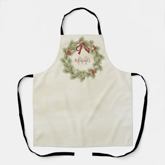 Kerst - Botanische witte rode monogram Schort (Voorkant)