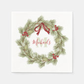 Kerst - Botanische witte rode monogram Servet (Voorkant)