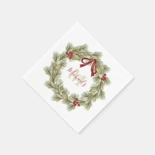 Kerst - Botanische witte rode monogram Servet (Hoek)