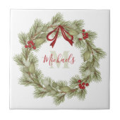Kerst - Botanische witte rode monogram Tegeltje (Voorkant)