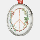 Kerst Botanische Wooden Peace Sign Classic Rou Metalen Ornament (Links)