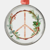 Kerst Botanische Wooden Peace Sign Classic Rou Metalen Ornament (Voorkant)