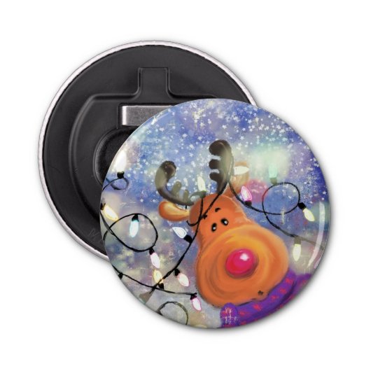 Kerst Bottle Opener Gift met Gelukkig Rendier (Voorkant)