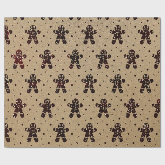 Kerst Bourgonde Glitter Gingerbread Man Kraft Cadeaupapier (Vlak)