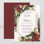 Kerst Bourgondië Goud Bloemen Poinsettia Bruiloft Kaart (Voorkant / Achterkant)