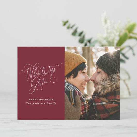 Kerst Bourgondisch bos winter elegant script Feestdagenkaart (Staand voorkant)