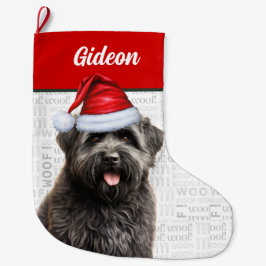 Kerst Bouvier Dog met de naam Wof Background Grote Kerstsok