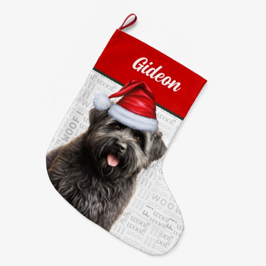 Kerst Bouvier Dog met de naam Wof Background Grote Kerstsok (Voorkant (Hangend))