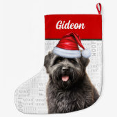 Kerst Bouvier Dog met de naam Wof Background Grote Kerstsok (Achterkant)