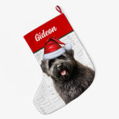 Kerst Bouvier Dog met de naam Wof Background Grote Kerstsok (Achterkant (Hangend))