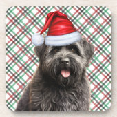 Kerst Bouvier Hond Rood Groen Plaid Vakantie Bier Onderzetter (Voorkant)