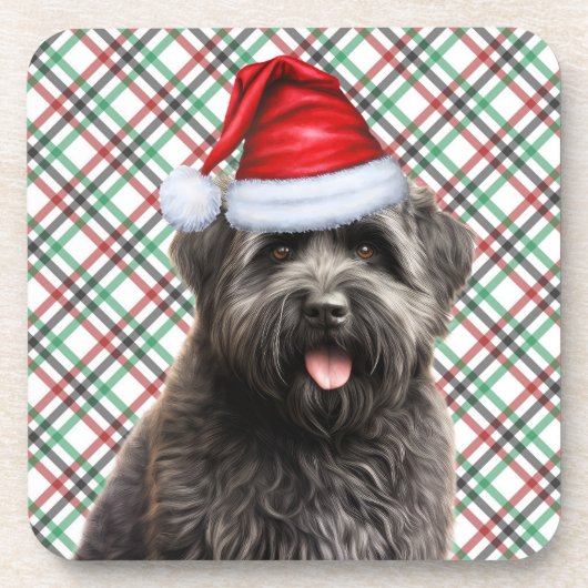 Kerst Bouvier Hond Rood Groen Plaid Vakantie Bier Onderzetter (Voorkant)