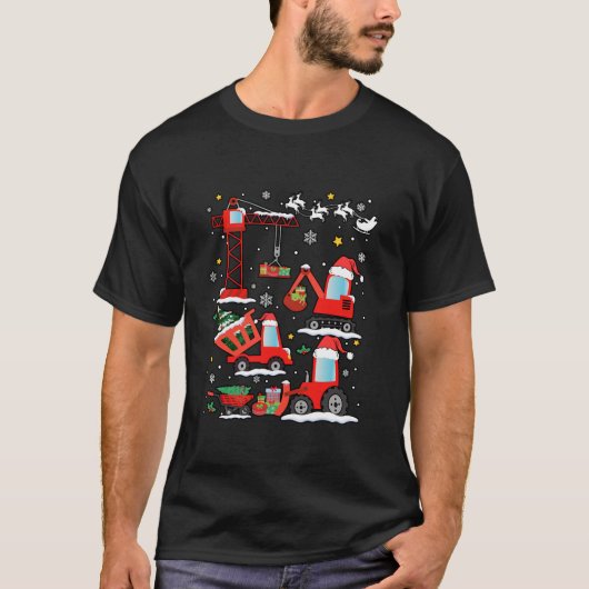 Kerst Bouw Voertuig Kraan Vrachtwagen Grappig T T-shirt (Voorkant)