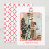 Kerst Bow Crest Monogram Foto Grandmillennial Feestdagenkaart (Voorkant / Achterkant)