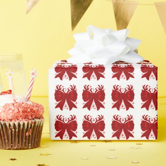 Kerst Bow Plaid Patroon Rood Vrolijk Kerstmis Cadeaupapier (Verjaardagsfeest)
