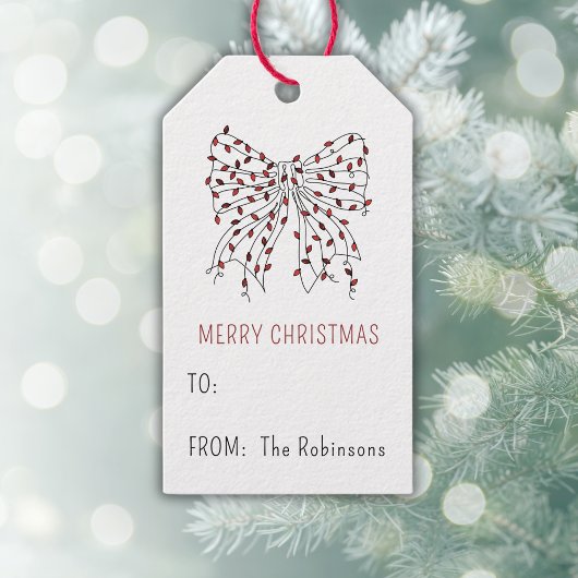 Kerst Bow Rood Licht Minimale Gepersonaliseerde Gi Cadeaulabel