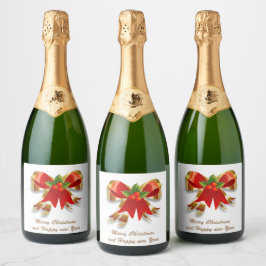 Kerst Bow Wijn en Mousserende Wijn Label Set Sparkling Wijnetiket