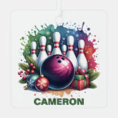 Kerst Bowling enthousiast aangepaste naam Metalen Ornament (Achterkant)