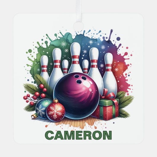 Kerst Bowling enthousiast aangepaste naam Metalen Ornament (Voorkant)
