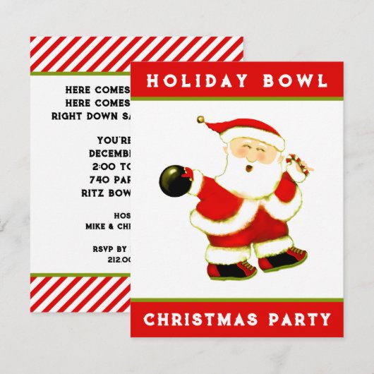 Kerst Bowling Feest Kaart (Voorkant / Achterkant)