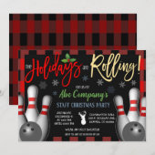 Kerst Bowling Feest Uitnodiging, Zakelijk Kaart (Voorkant / Achterkant)