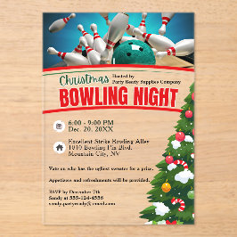 Kerst Bowling Night Decorated Tree Party Acryl Uitnodigingen
