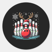 Kerst Bowling Pins Rendier Xmas Bowler Mannen Wo Ronde Sticker (Voorkant)