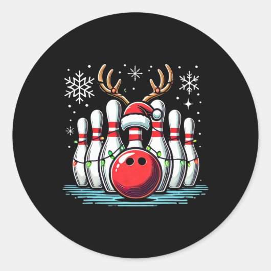 Kerst Bowling Pins Rendier Xmas Bowler Mannen Wo Ronde Sticker (Voorkant)