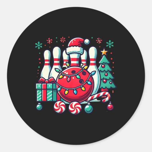 Kerst Bowling Pins Rendier Xmas Bowler Mannen Wo Ronde Sticker (Voorkant)