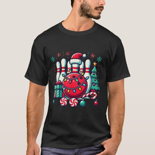 Kerst Bowling Pins Rendier Xmas Bowler Mannen Wo T-shirt (Voorkant)