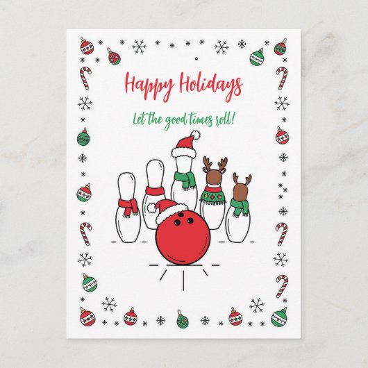 Kerst Bowling Vakantie Wenskaarten Feestdagenkaart (Voorkant)