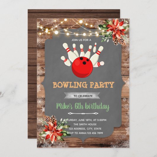 Kerst bowlingsfeest kaart (Voorkant / Achterkant)