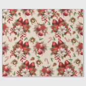 Kerst Bows Bells Bloemen Candy Cane Cadeaupapier (Vlak)